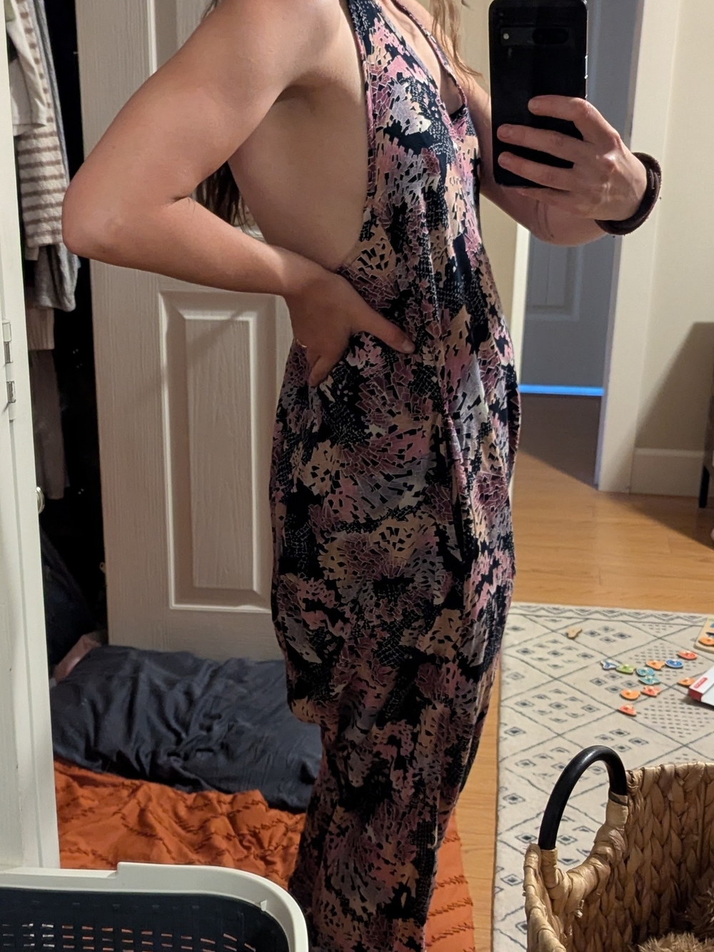 Buddha Pants Savannah Jumpsuit in Pink & Black Floral Print - Small